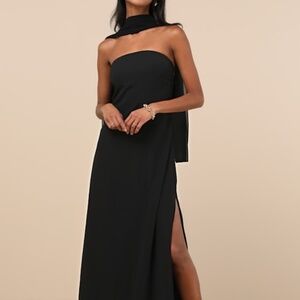Lulus Rawya Black Strapless Maxi Dress And Scarf Set - Size S